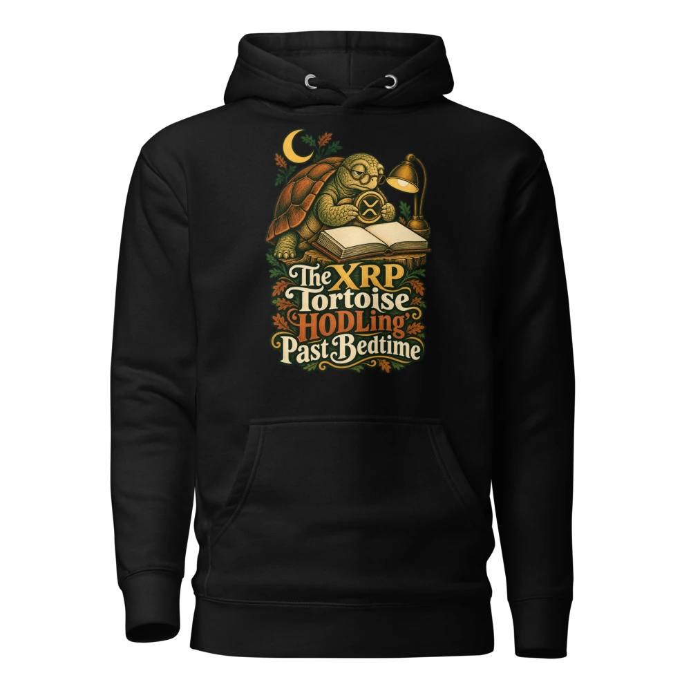 The XRP Tortoise ‘HODLing’ Past Bedtime Hoodie in Black