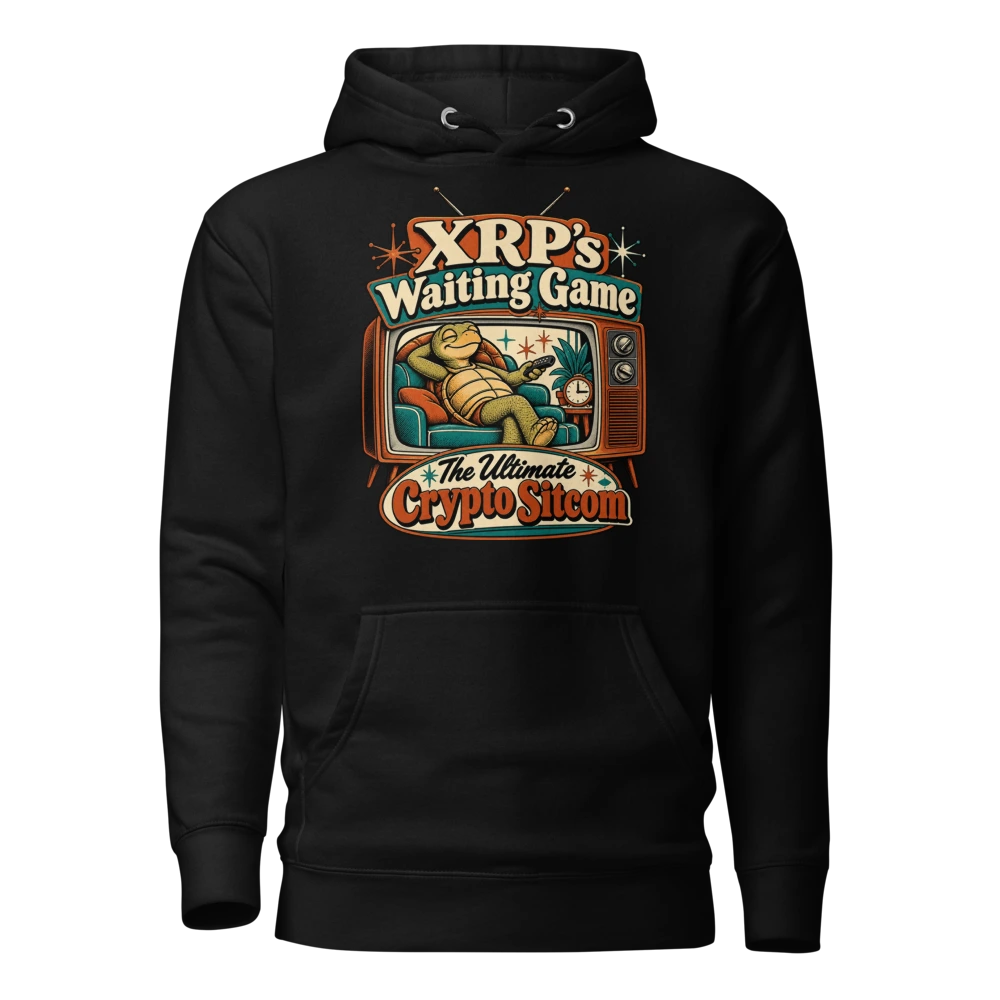 XRP’s Waiting Game The Ultimate Crypto Sitcom Hoodie in Black