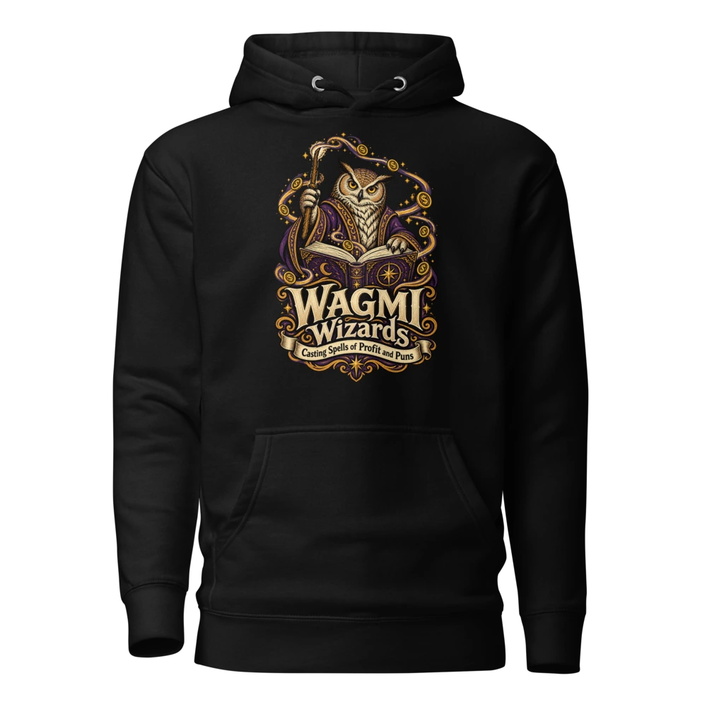 WAGMI Wizards Casting Spells of Profit and Puns Hoodie in Black