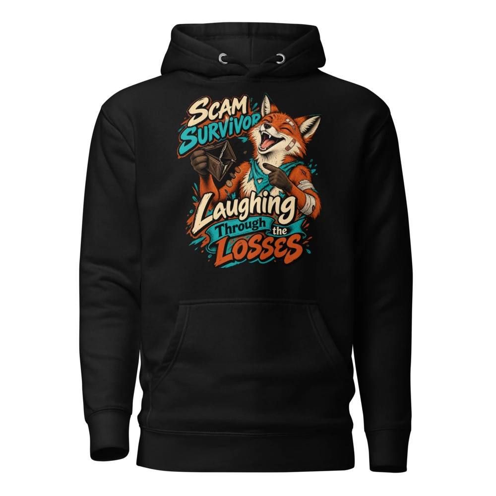 Scam Survivor Laughing Through the Losses Hoodie in Black