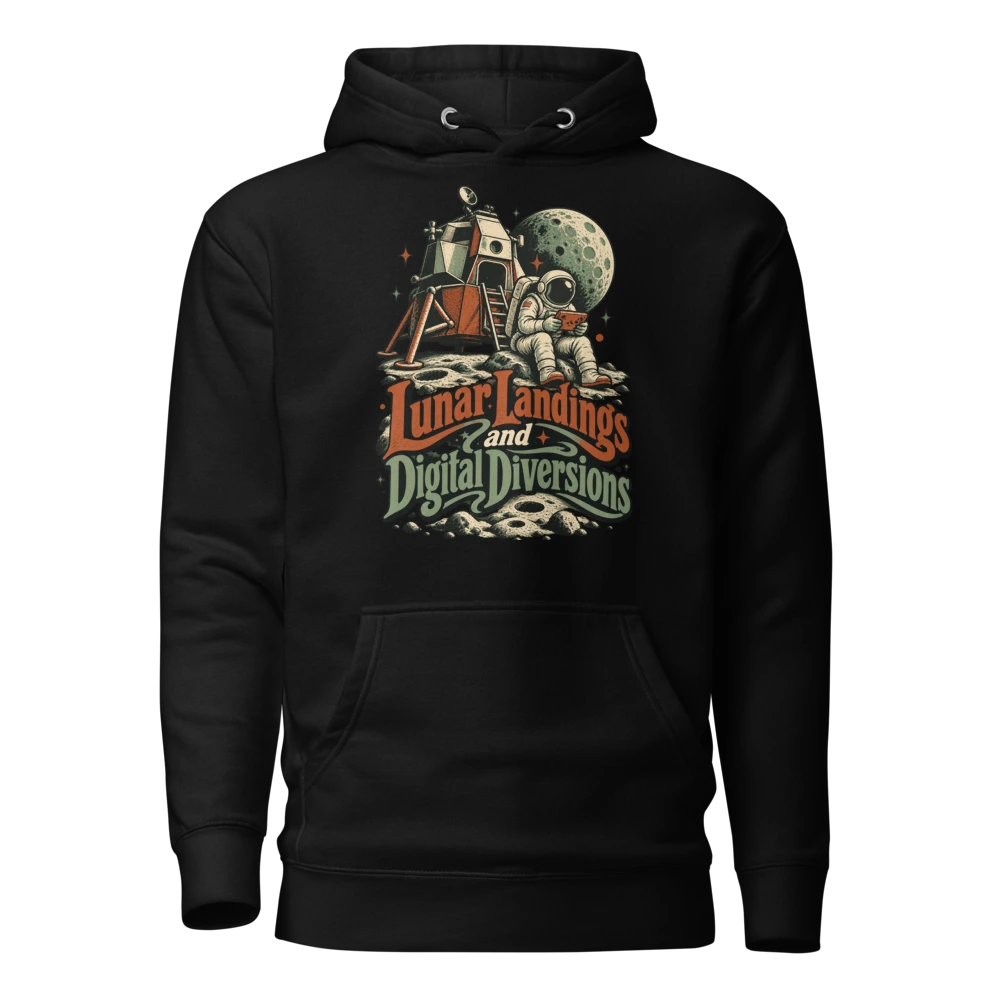 Lunar Landings and Digital Diversions Hoodie in Black