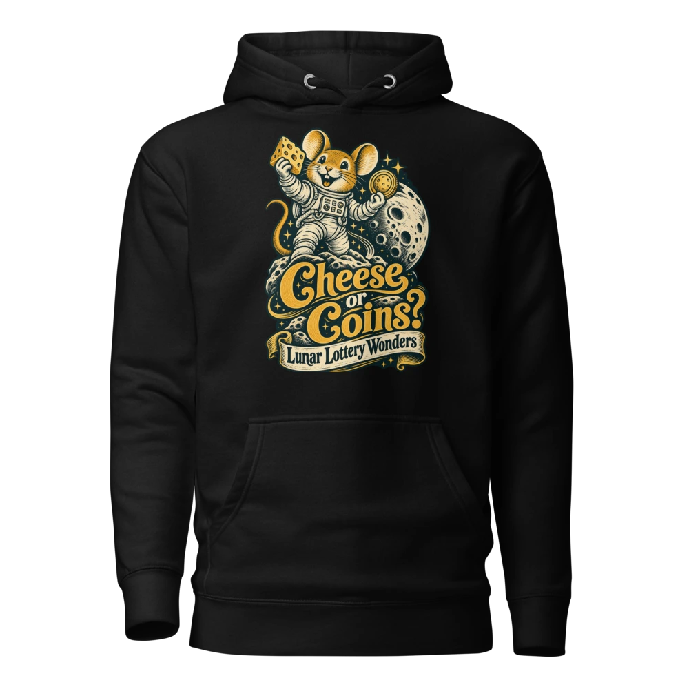 Cheese or Coins? Lunar Lottery Wonders Hoodie in Black