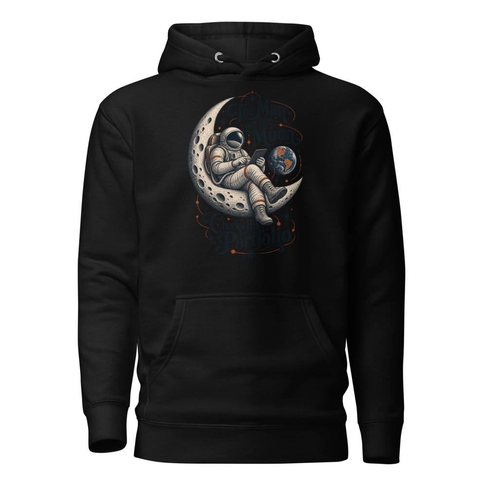 The Man on the Moon Checks His Portfolio Hoodie in Black