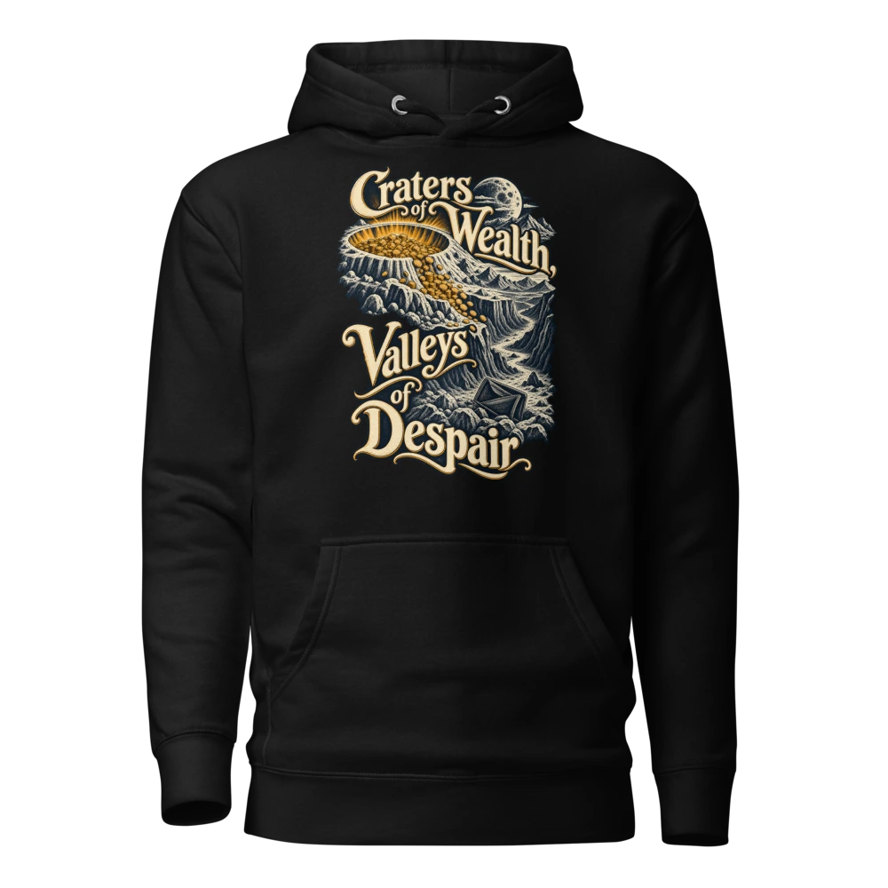 Craters of Wealth, Valleys of Despair Hoodie in Black