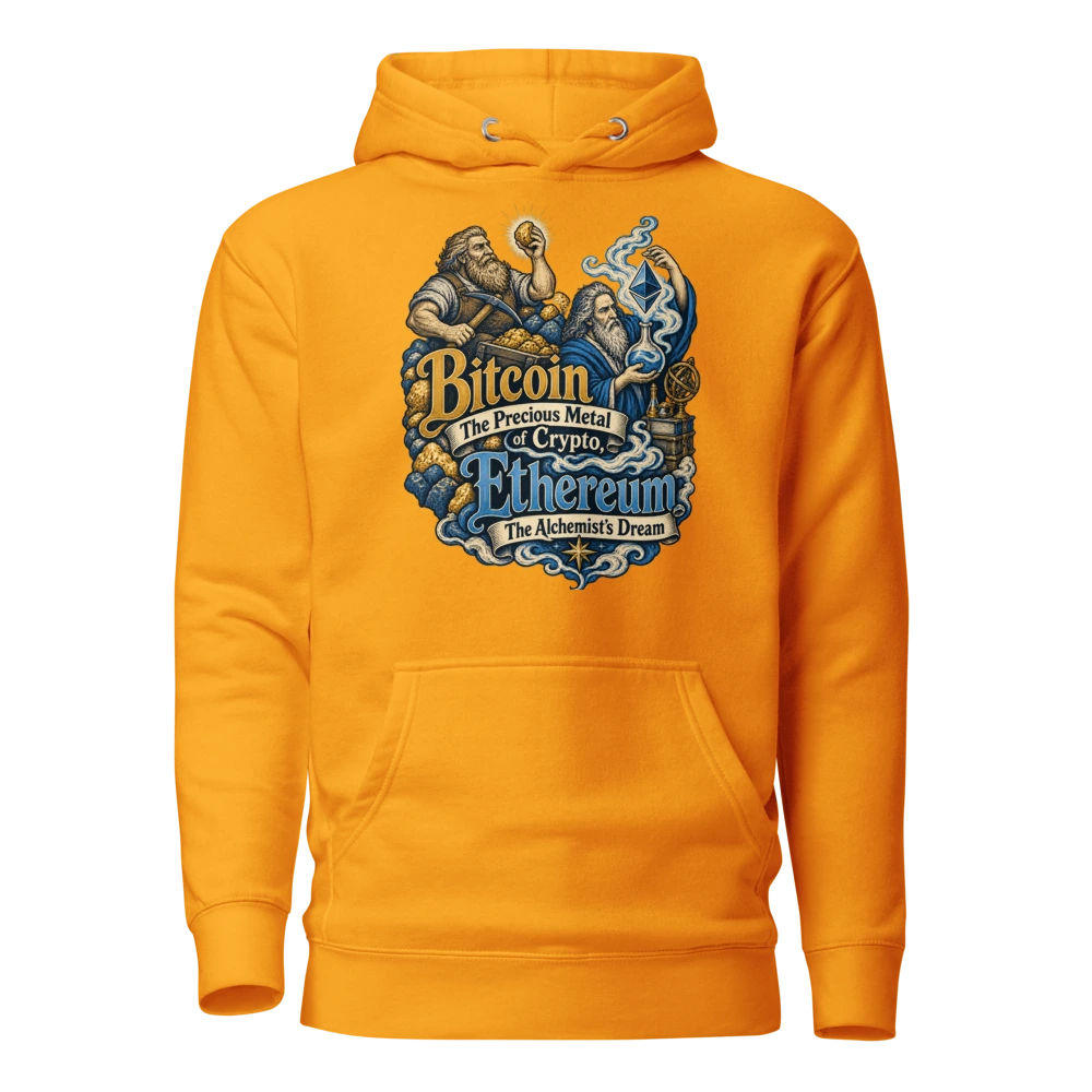 Bitcoin The Precious Metal of Crypto, Ethereum The Alchemist’s Dream Hoodie