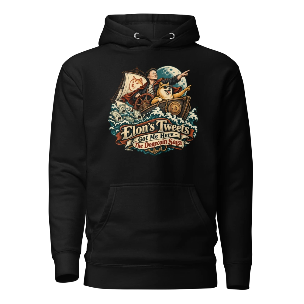 Elon’s Tweets Got Me Here – The Dogecoin Saga Hoodie in Black