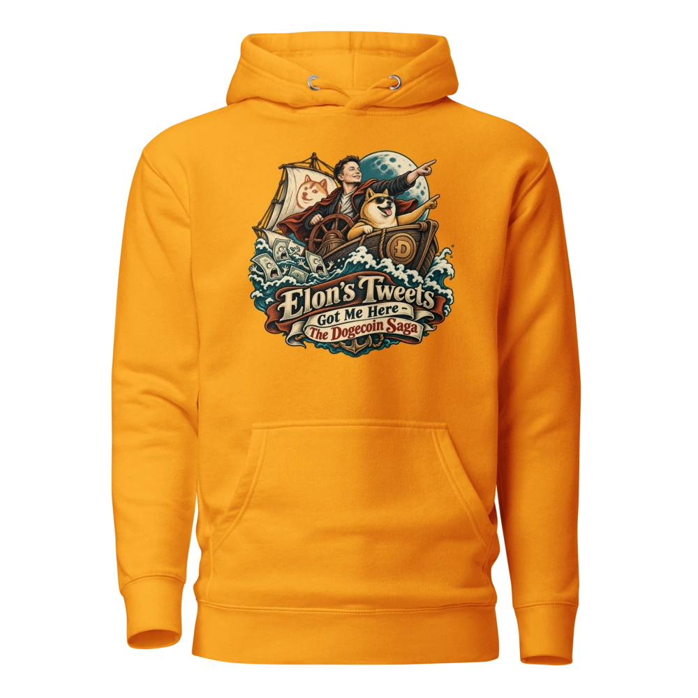 Elon’s Tweets Got Me Here – The Dogecoin Saga Hoodie