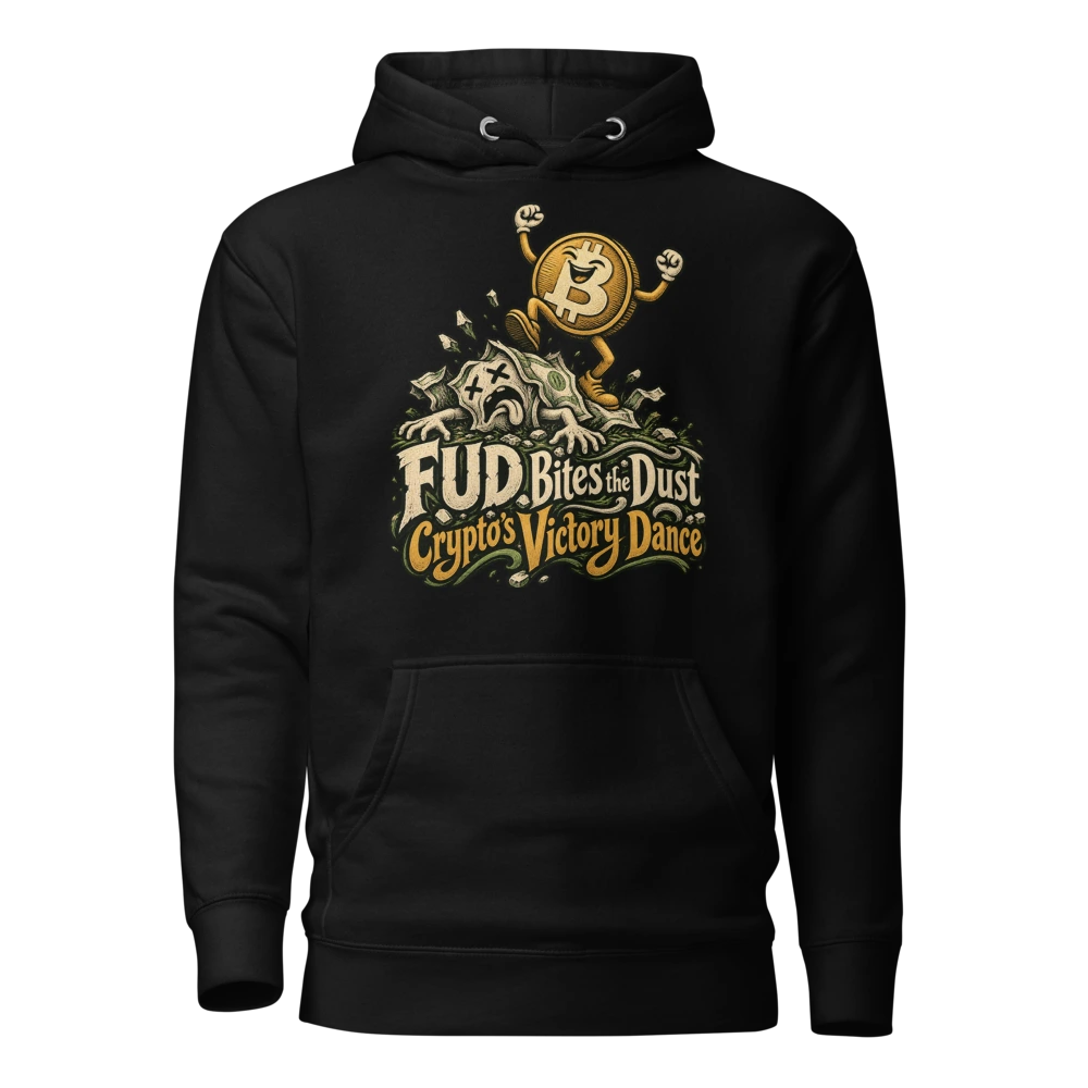 FUD Bites the Dust Crypto’s Victory Dance Hoodie in Black