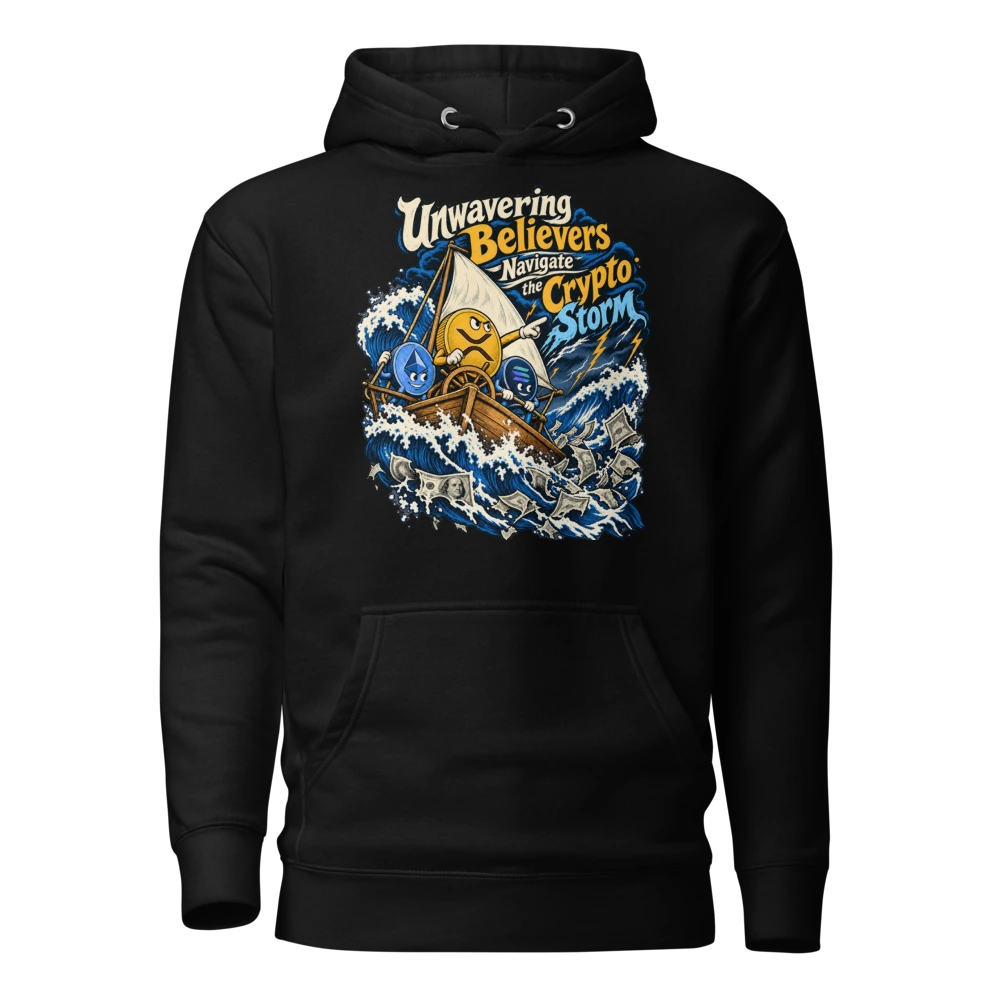 Unwavering Believers Navigate the Crypto Storm Hoodie in Black