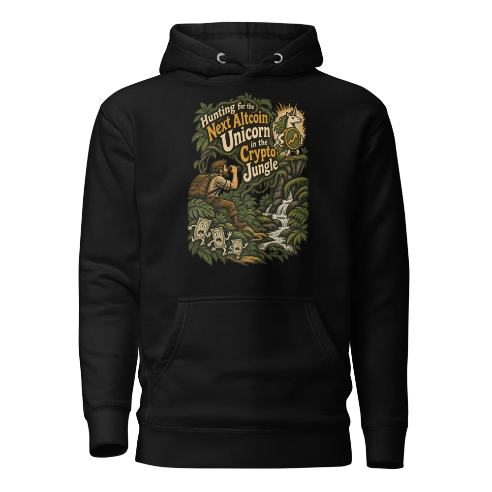 Hunting for the Next Altcoin Unicorn in the Crypto Jungle Hoodie in Black