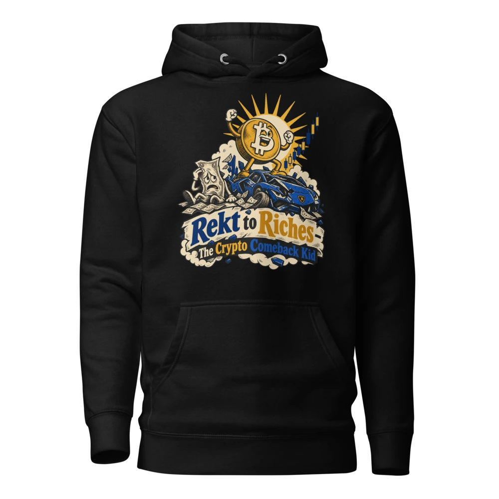 Rekt to Riches – The Crypto Comeback Kid Hoodie in Black