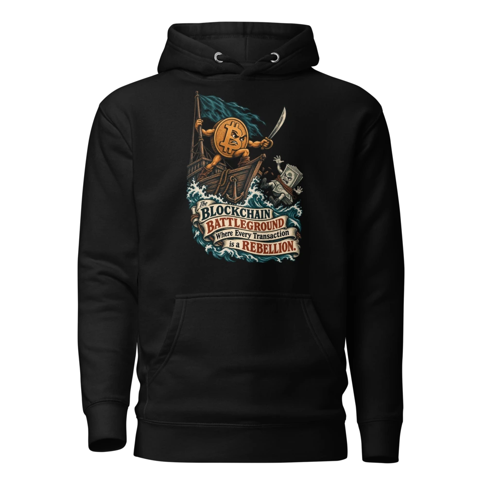 The Blockchain Battleground Where Every Transaction is a Rebellion. Hoodie
