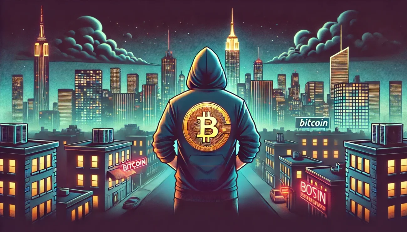 Man in  a bitcoin hoodie